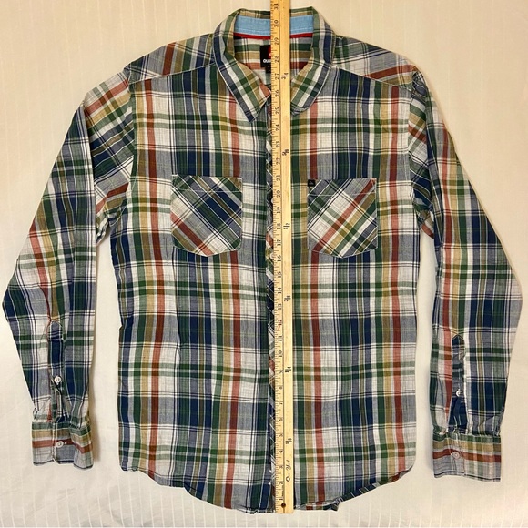 QUICKSILVER plaid multi-color long-sleeve collared 2-pocket shirt sz L - Picture 4 of 9